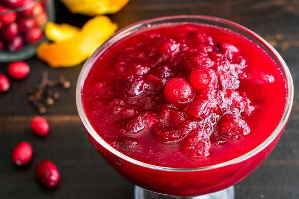 PHOTO: Fresh cranberry sauce made with orange peels and cloves sits in a dishg in an undated stock image.