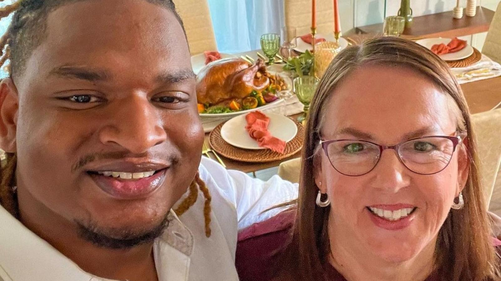 PHOTO: Wanda Dench and Jamal Hinton in a photo posted to Instagram, Nov. 1, 2023, to celebrate the two having their 8th Thanksgiving together after Dench accidentally texted Hinton.