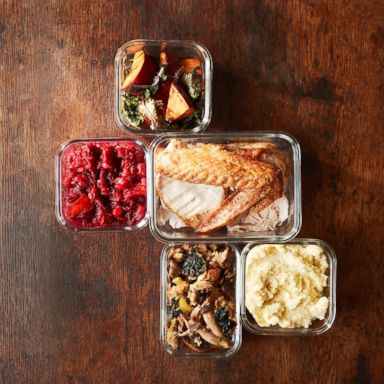 PHOTO: Stock photo of traditional Thanksgiving menu items in containers.