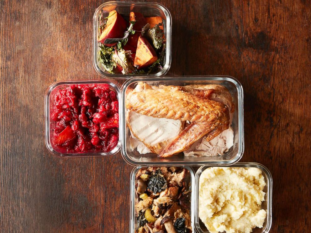 PHOTO: Stock photo of traditional Thanksgiving menu items in containers.