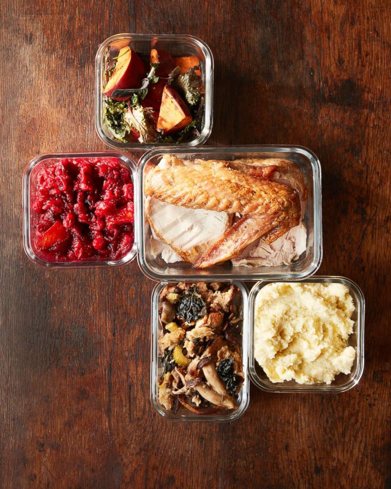 PHOTO: Stock photo of traditional Thanksgiving menu items in containers.