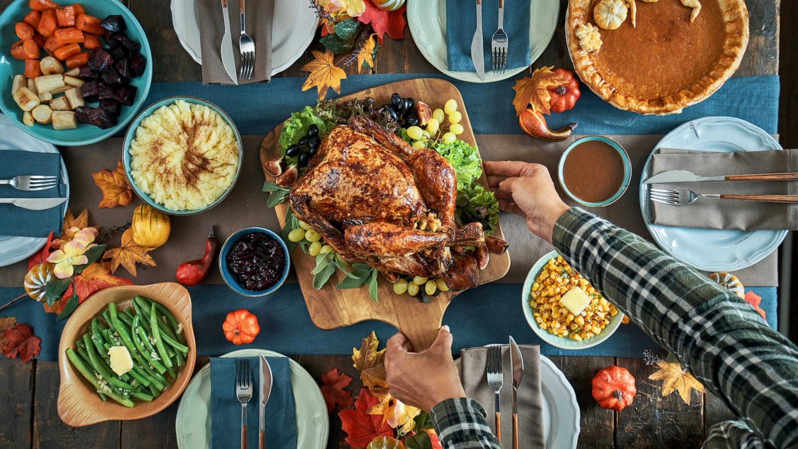 PHOTO: Stock photo of a Thanksgiving table seen from above.