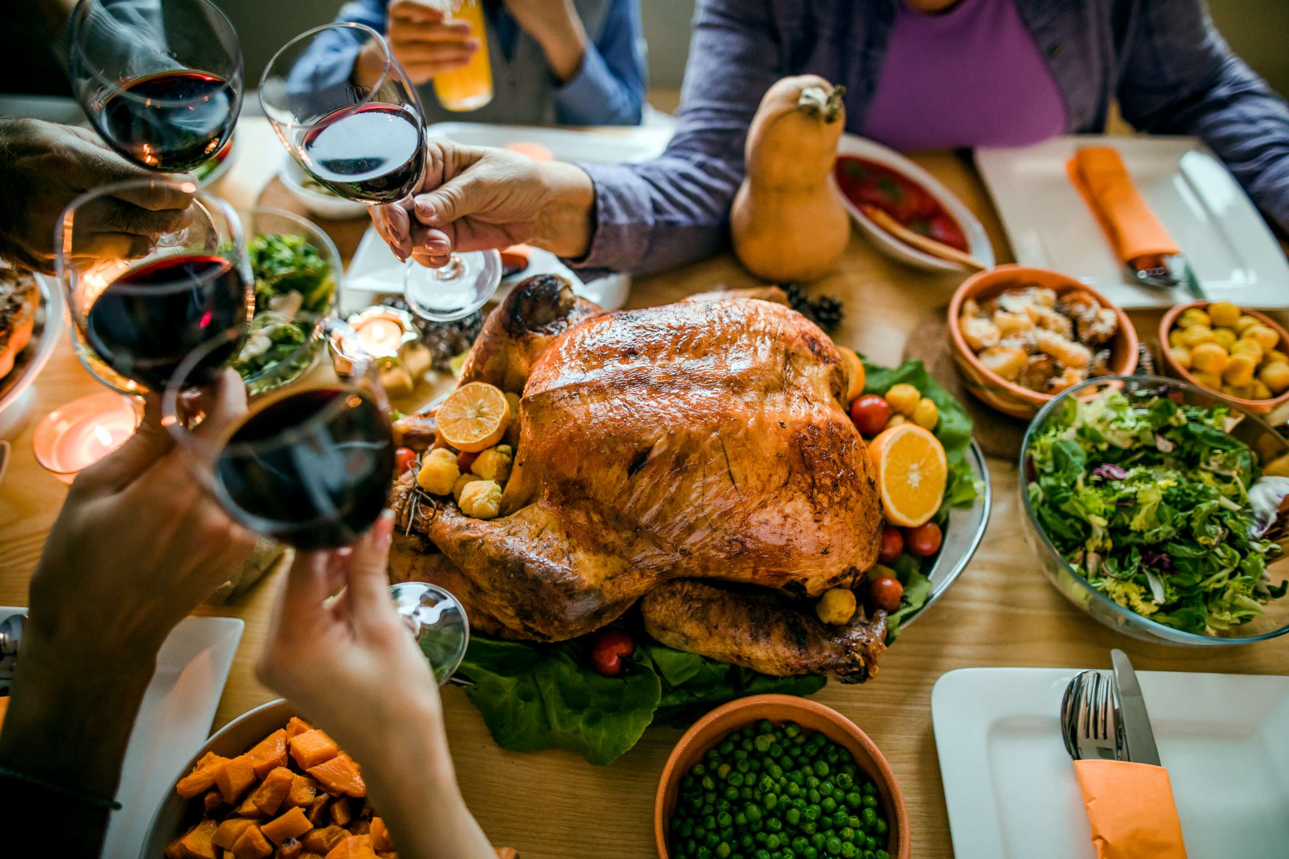 PHOTO: This stock photo depicts a family toasting with a glass of wine before enjoying a Thanksgiving meal.