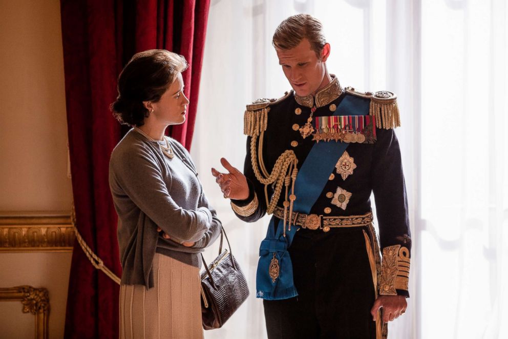 PHOTO: Claire Foy and Matt Smith appear in a scene from the Netflix series, "The Crown."