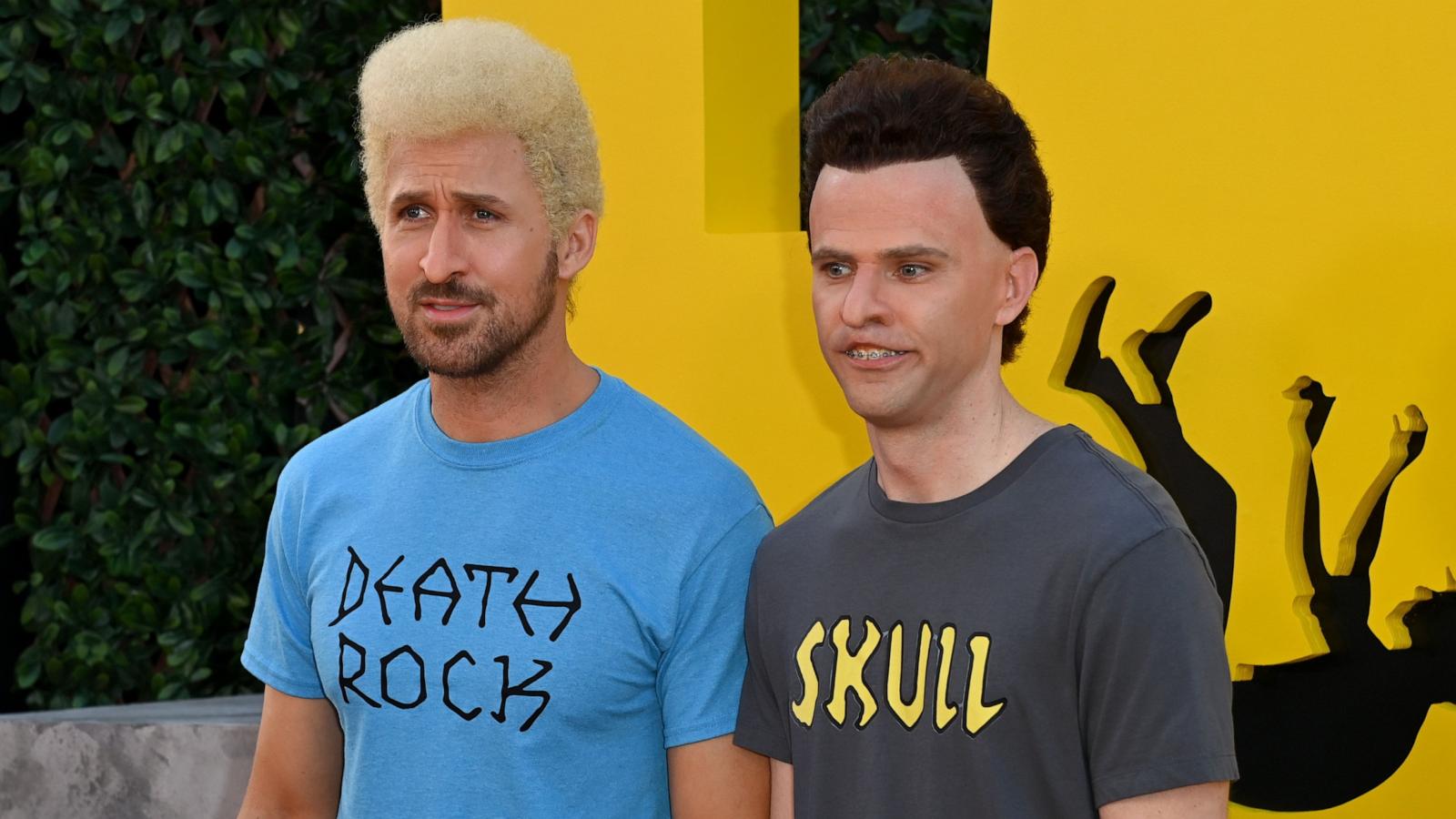 PHOTO: Ryan Gosling and Mikey Day, dressed as Beavis and Butthead, attend the Los Angeles premiere of Universal Pictures "The Fall Guy" at Dolby Theatre, April 30, 2024, in Hollywood, Calif.