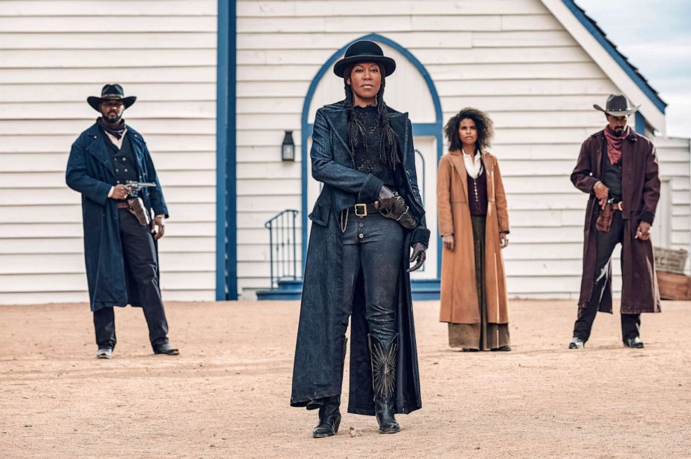 PHOTO: The cast of Netflix's "The Harder They Fall," features Regina King as Trudy Smith, Zazie Beetz as Mary Fields.