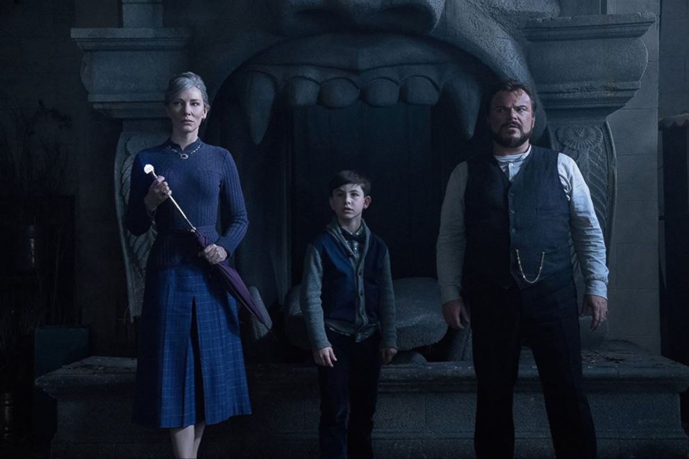 PHOTO: Cate Blanchett, Owen Vaccaro and Jack Black in a scene from "The House with a Clock in It's Walls."