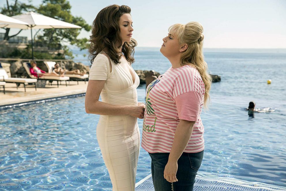 PHOTO: Anne Hathaway, left, and Rebel Wilson in a scene from "The Hustle."