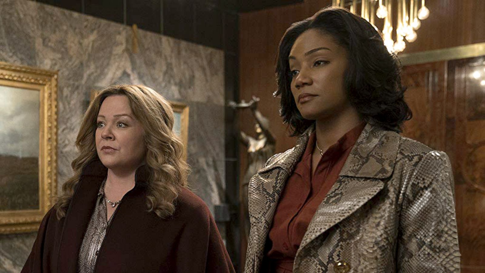 PHOTO: Elizabeth Moss, left, as Claire Walsh, Melissa McCarthy, as Kathy, and Tiffany Haddish, as Ruby O'Carroll, in a scene from "The Kitchen."