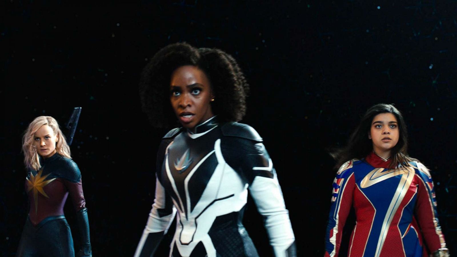 PHOTO: Brie Larson, Teyonah Parris and Iman Vellani in a scene from "The Marvels."