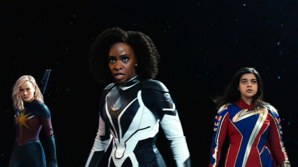 PHOTO: Brie Larson, Teyonah Parris and Iman Vellani in a scene from "The Marvels."