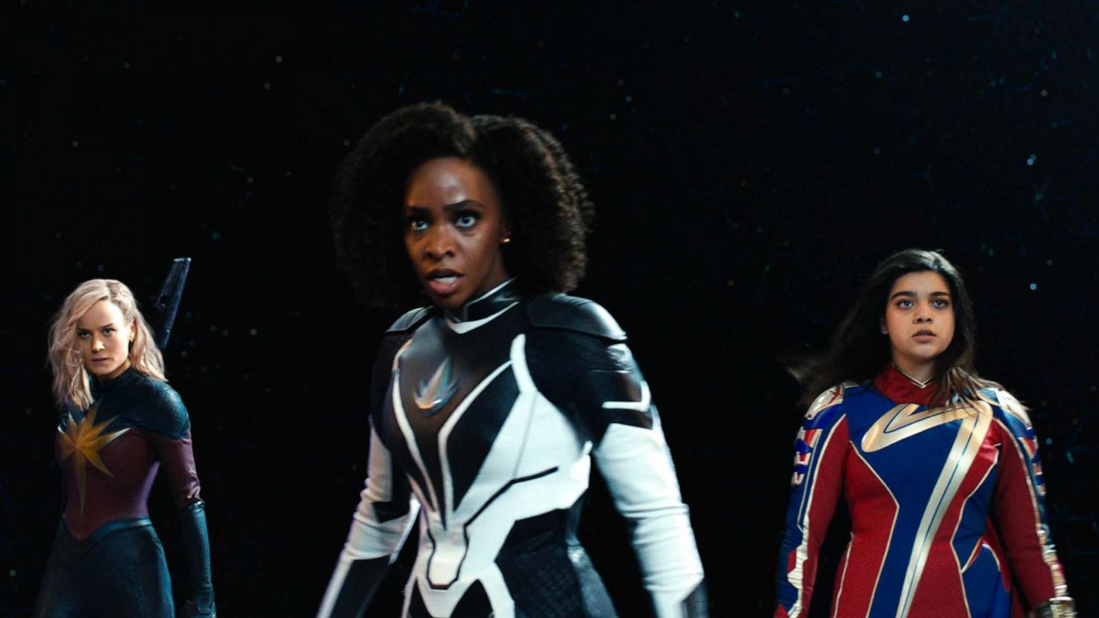 PHOTO: Brie Larson, Teyonah Parris and Iman Vellani in a scene from "The Marvels."