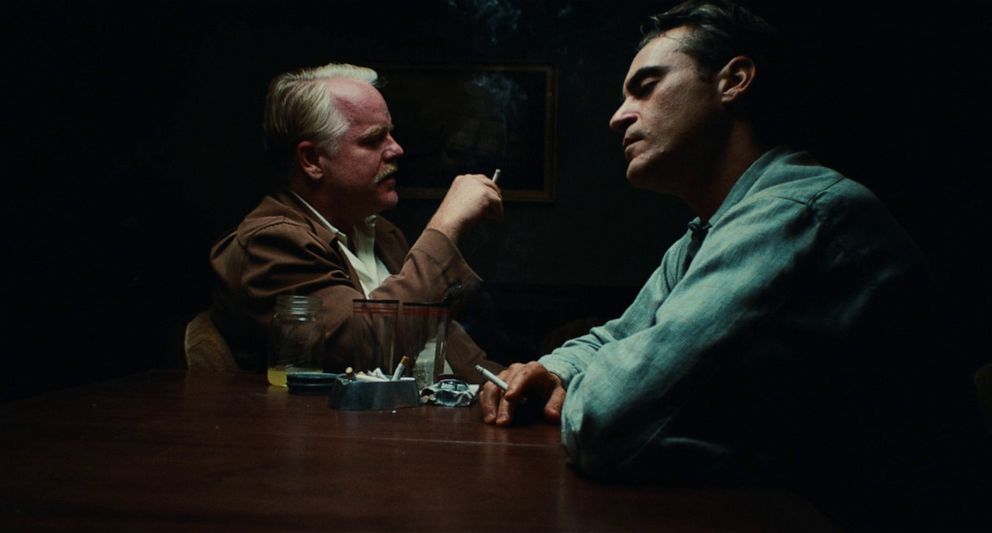 PHOTO: Philip Seymour Hoffman, left, and Joaquin Phoenix appear in a scene of "The Master."