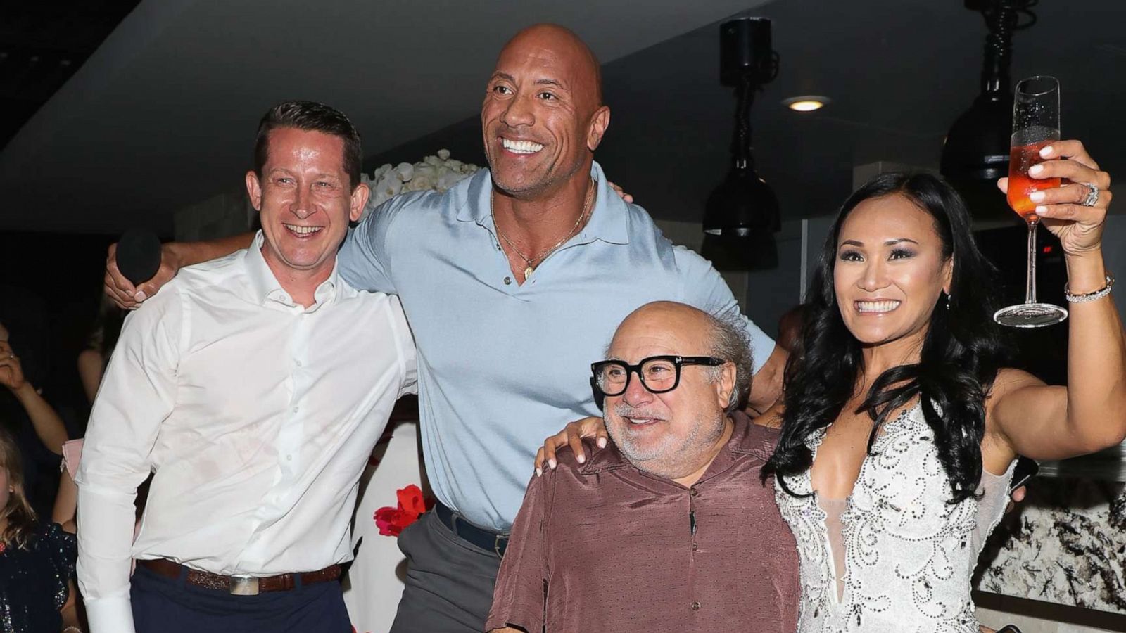 PHOTO: Dwayne Johnson and Danny DeVito of "Jumanji: The Next Level" crash a wedding reception Nov. 23, 2019 in Cabo San Lucas, Mexico.