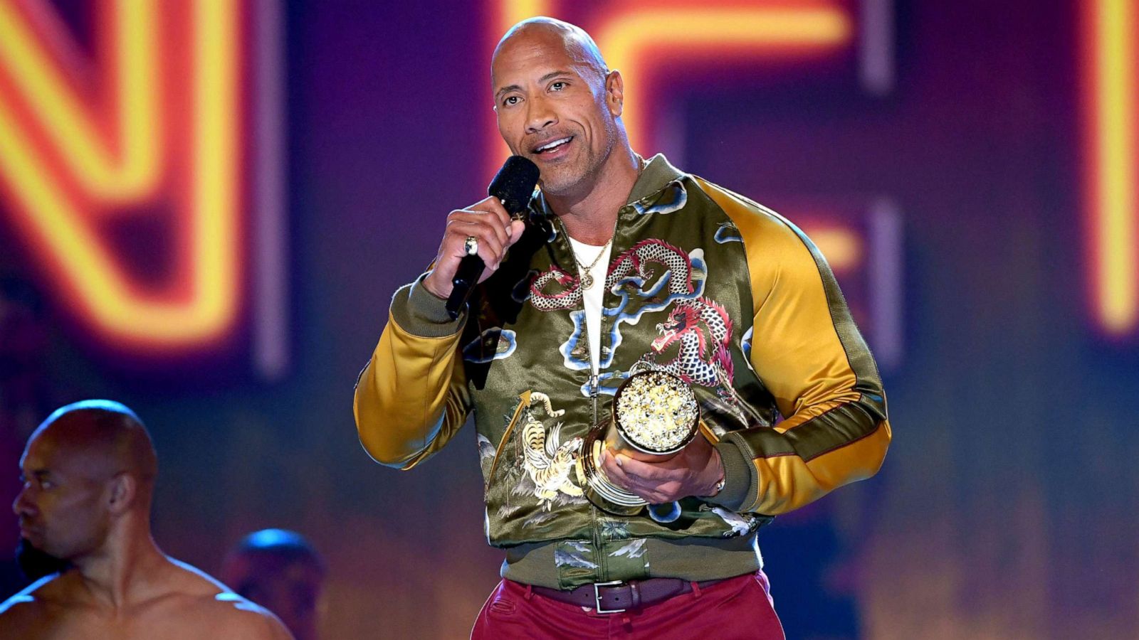 PHOTO: Dwayne Johnson accepts the MTV Generation Award onstage during the 2019 MTV Movie and TV Awards at Barker Hangar, June 15, 2019 in Santa Monica, Calif.