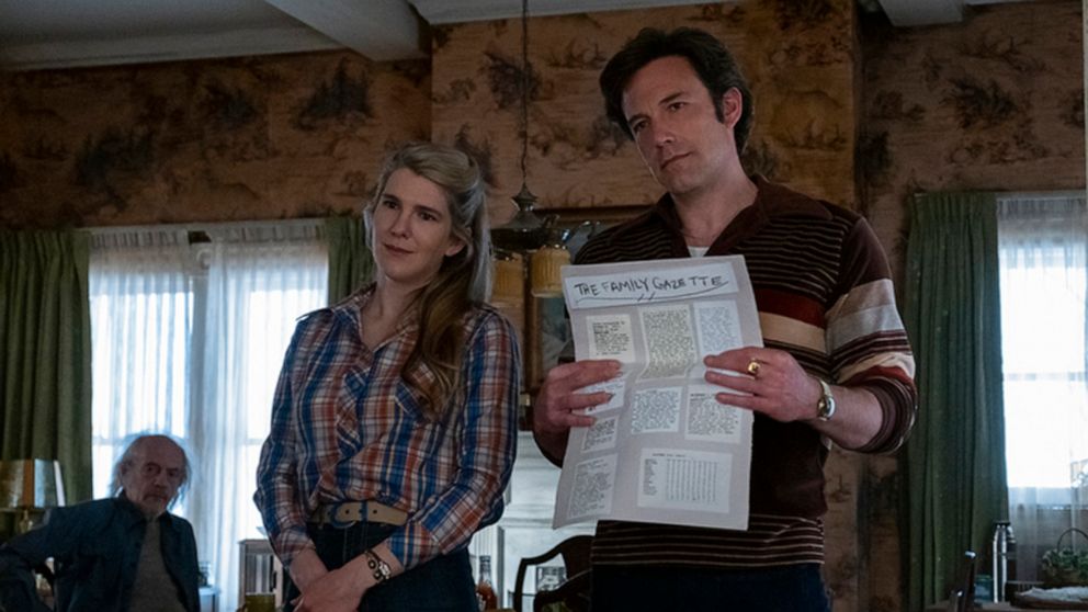 Lily Rabe and Ben Affleck in a scene from "The Tender Bar."