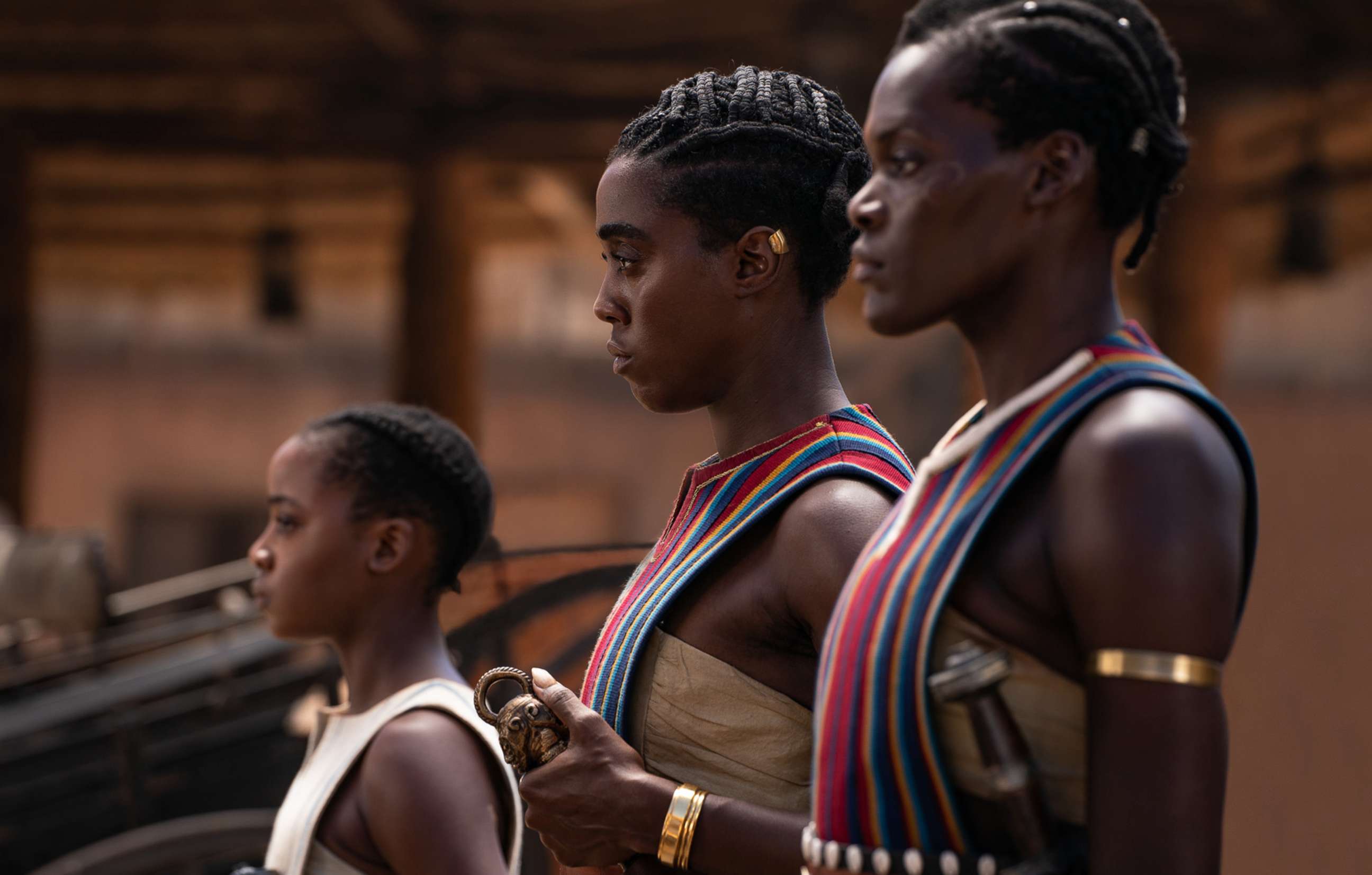 PHOTO: Thuso Mbedu, Lashana Lynch, and Sheila Atim appear in "The Woman King".