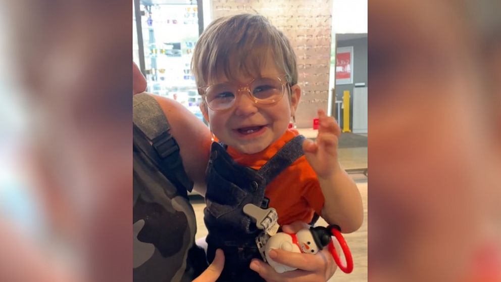 PHOTO: Theo, an 11-month-old from Buffalo, New York, smiles as he tries on glasses for the first time.