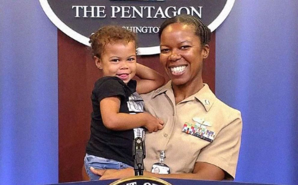PHOTO: Thereasa Black is pictured with her daughter Isabella at the Pentagon in Arlington, Va.