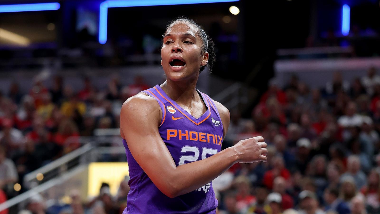 PHOTO: Alyssa Thomas #25 of the Phoenix Mercury celebrates after a made basket against Indiana Fever at Gainbridge Fieldhouse on June 24, 2026 in Indianapolis, Indiana.