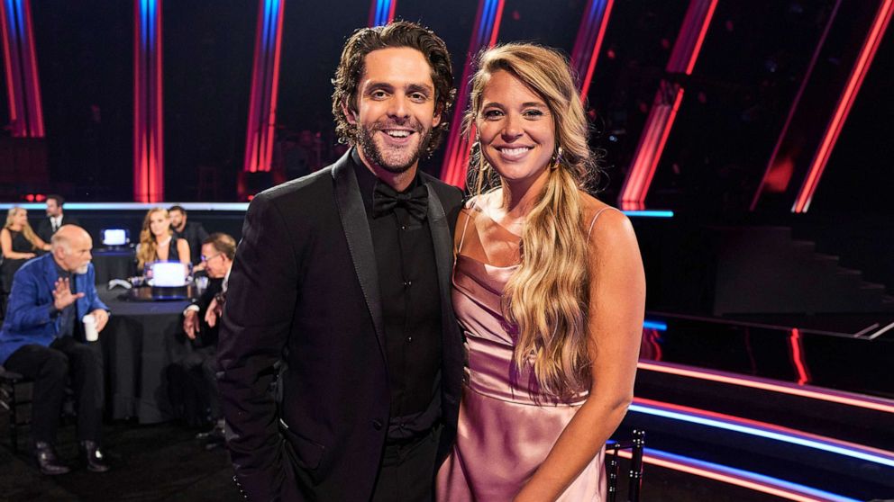 PHOTO: In this Nov. 11, 2020, file photo, Thomas Rhett and Lauren Akins attend the 54th Annual CMA Awards at Music City Center Nashville, Tenn.