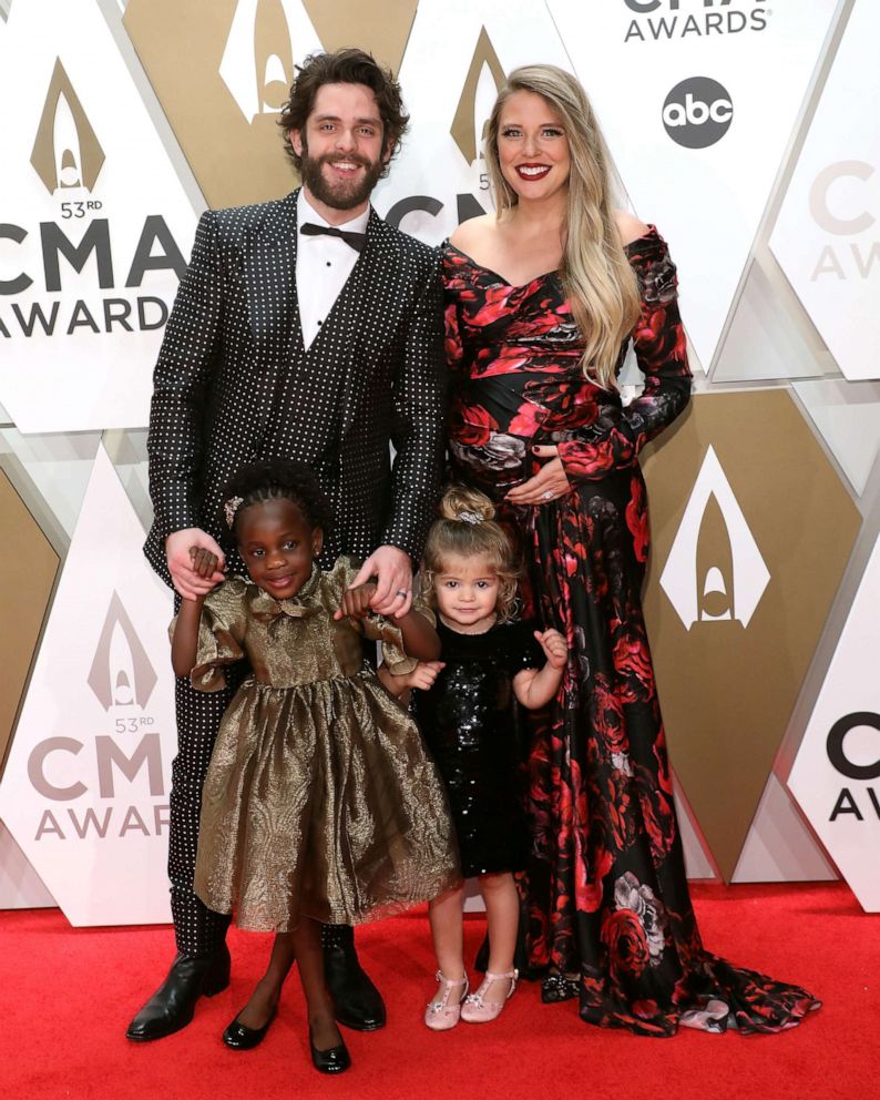 PHOTO: Thomas Rhett, Willa Akins, Ada Akins, and Lauren Akins attend the 53nd annual CMA Awards at Bridgestone Arena, Nov. 13, 2019,  in Nashville, Tenn.