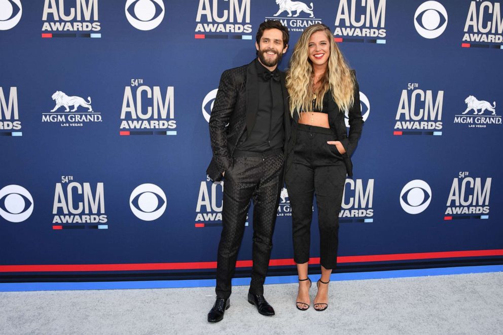 PHOTO: US singer Thomas Rhett and his wife Lauren Akins arrive for the 54th Academy of Country Music Awards on April 7, 2019, at the MGM Grand Garden Arena, in Las Vegas.