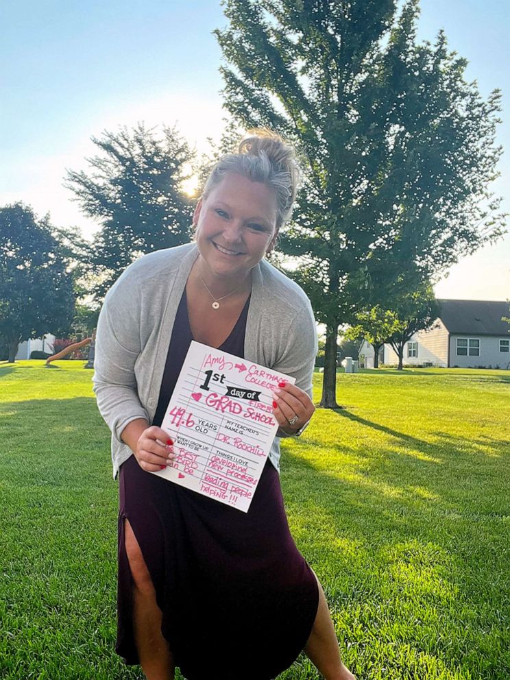 PHOTO: Amy Malczewski took her own back-to-school photo to commemorate her first day of graduate school at Carthage College. Malczewski is also pursuing a master's degree in business, design and innovation.