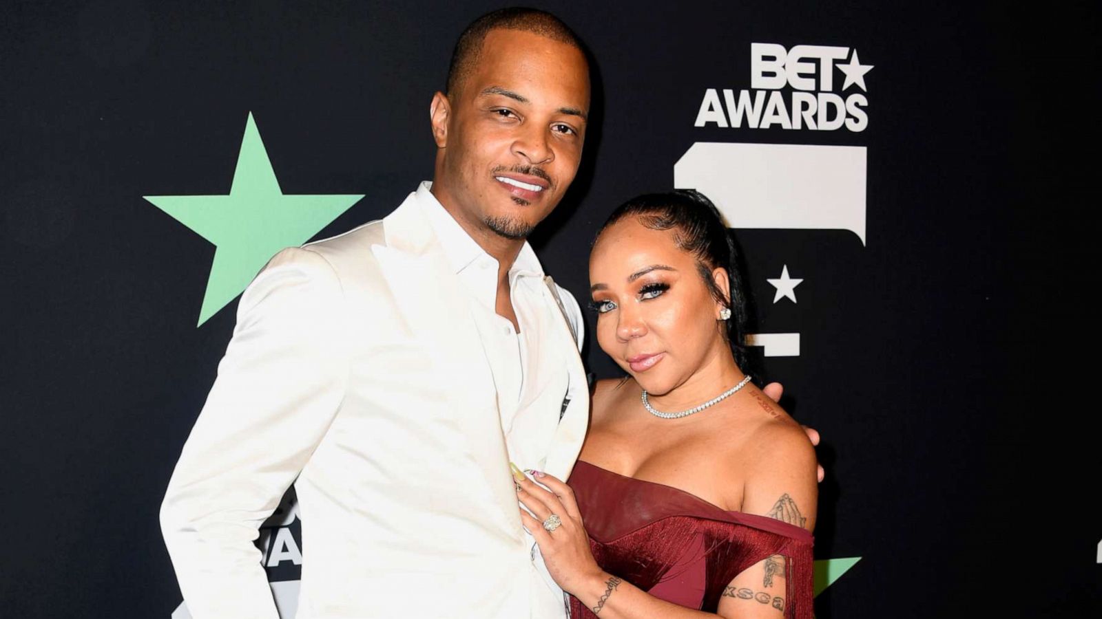 PHOTO: T.I. & Tameka "Tiny" Harris pose in the press room at the 2019 BET Awards, June 23, 2019, in Los Angeles.