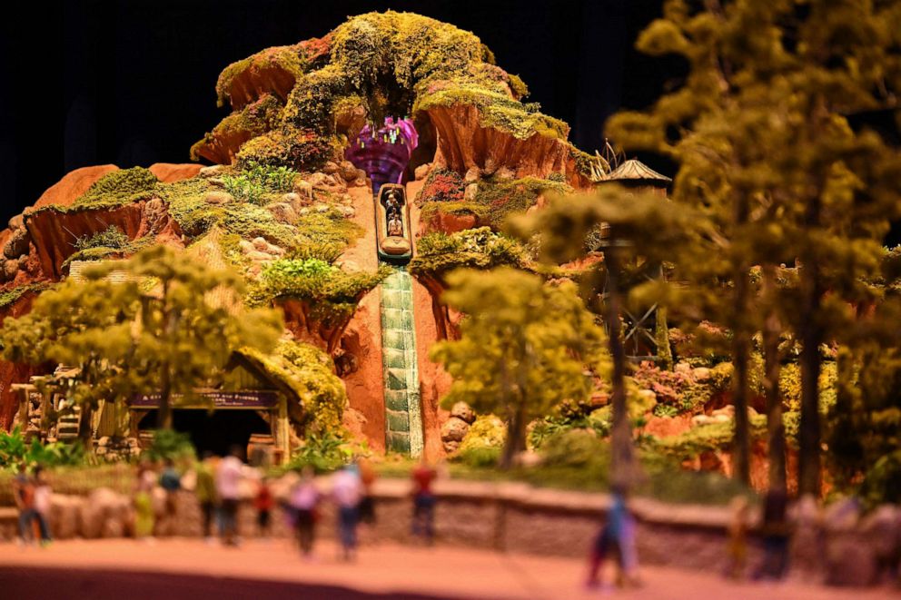 PHOTO: In this Sept. 9, 2022, file photo, a model of Tiana's Bayou Adventure, which will reimagine Disneyland's Splash Mountain, is displayed during the Walt Disney D23 Expo in Anaheim, Calif.