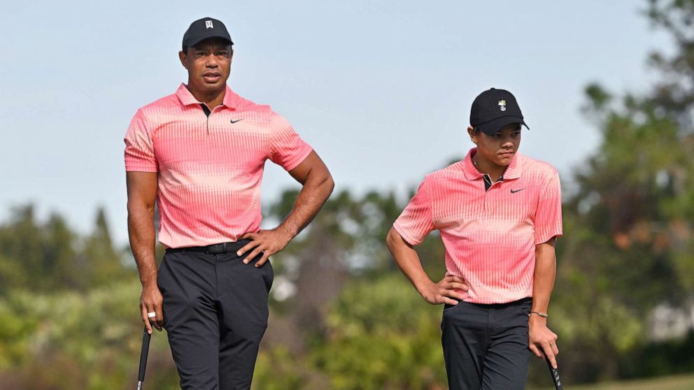 VIDEO: Tiger Woods and son Charlie break records in 1st tournament back