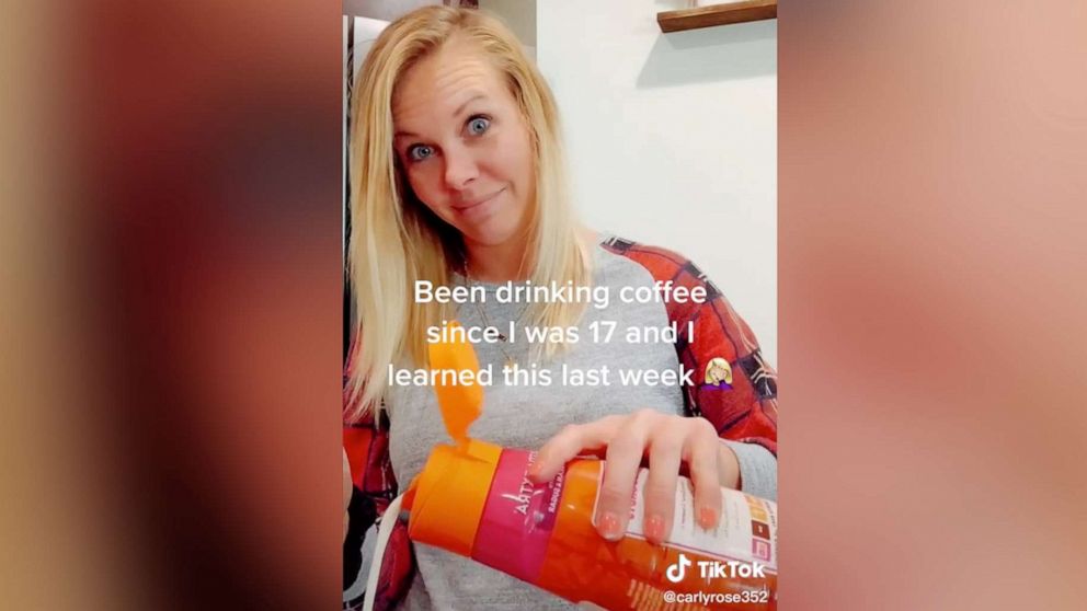 PHOTO: User carlyrose352 shows a coffee creamer hack in an tik tok video.