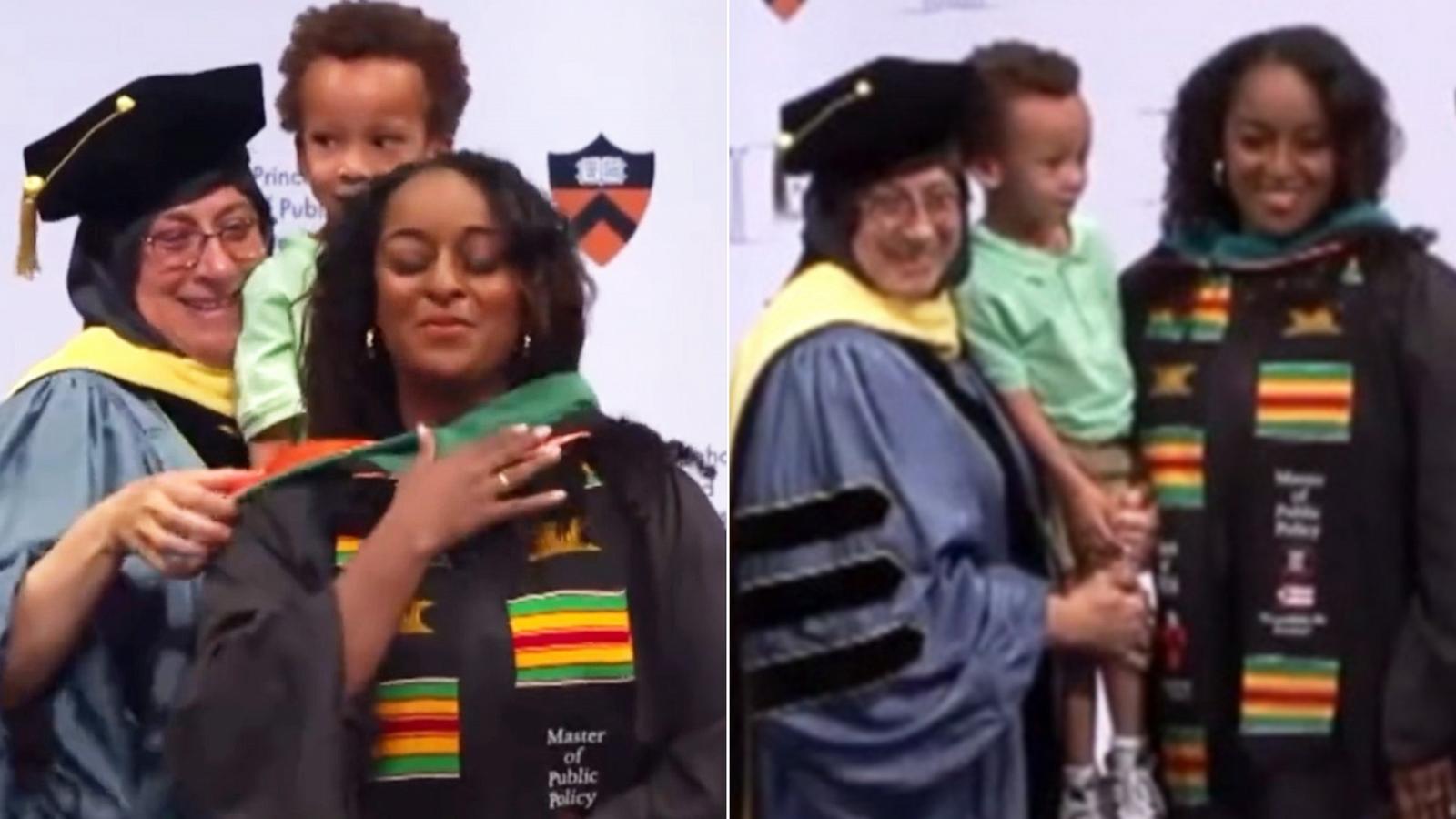 PHOTO: When Natasha S. Alford graduated, her university’s dean invited her 3-year-old son Julian to give his mom her master’s hood on stage.