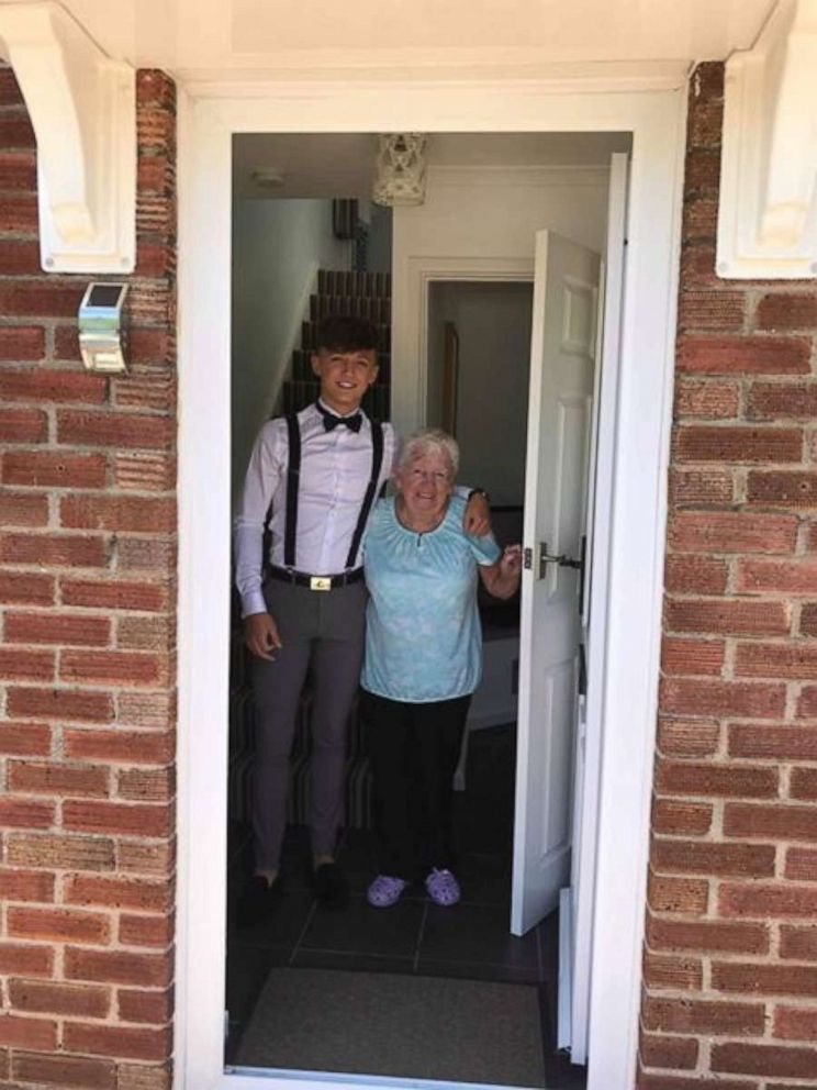 PHOTO: Lewis Leigh, 18, a resident of the U.K., taught his grandma, Phyllis Leigh, 76, lovingly known as "Nan," a viral dance from the video sharing app while standing at a safe distance. 