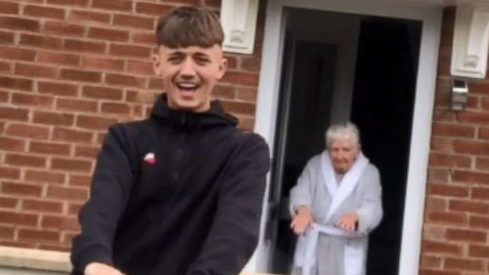 PHOTO: Lewis Leigh, 18, a resident of the U.K., told "GMA" he taught his grandma, Phyllis Leigh, lovingly known as "Nan," a viral dance from the video sharing app while standing at a safe distance.