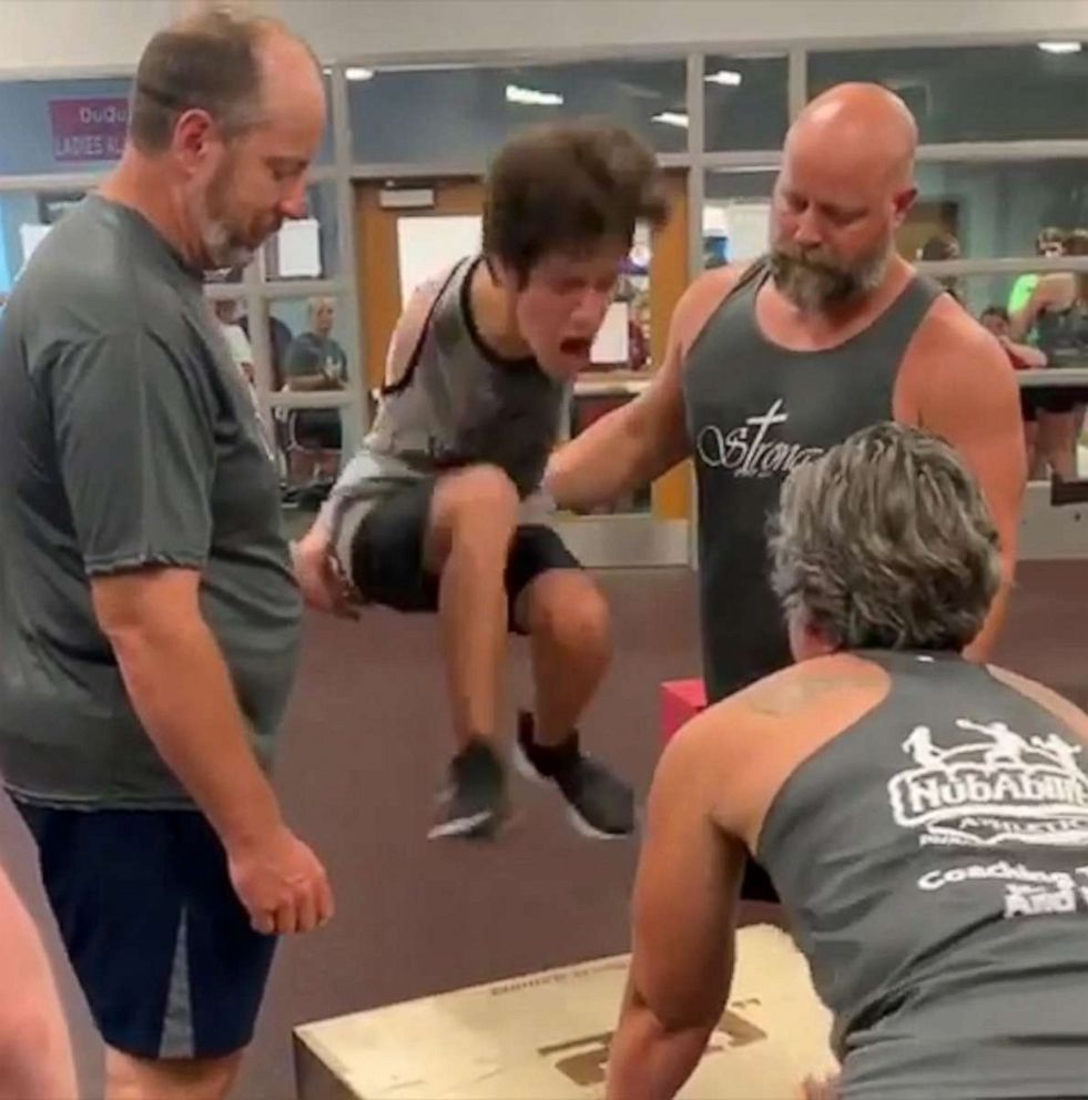 This video of a boy without arms landing a box jump will give you