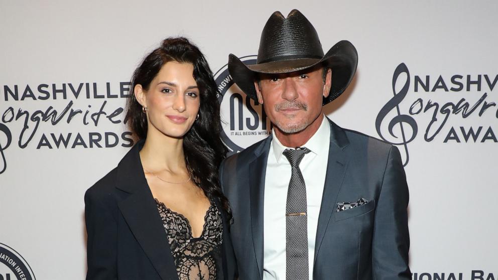 PHOTO: Audrey McGraw and Tim McGraw attend the NSAI 2023 Nashville Songwriter Awards at Ryman Auditorium, Sept. 26, 2023, in Nashville, Tenn.