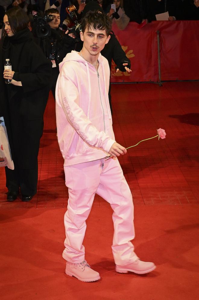 PHOTO: Timothee Chalamet poses on red carpet as he attends premiere of the 'A Complete Unknown' during the 75th Berlinale International Film Festival in Berlin, Feb. 14, 2025. 