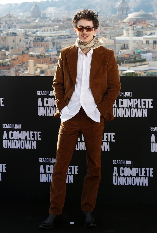 PHOTO: Timothee Chalamet poses for the photographers during the photo call for the movie 'A Complete Unknown, Jan. 17, 2025. 