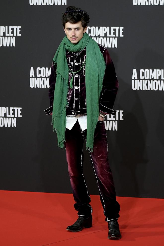 PHOTO: Timothee Chalamet attends the "A Complete Unknown" Italian premiere, Jan. 17, 2025, in Rome.