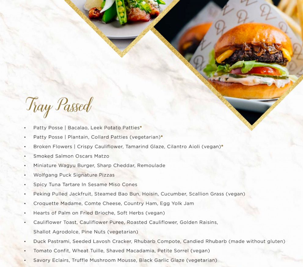 PHOTO: The menu of tray-passed items that will be served at the Governors Ball.