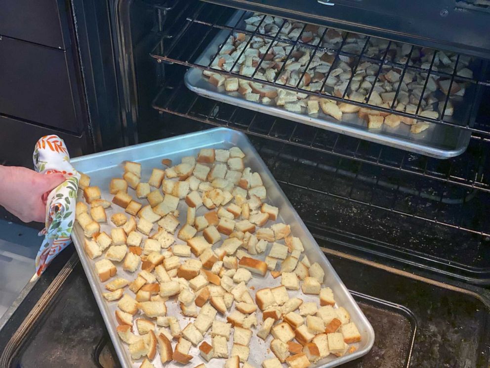 PHOTO: Bread toasted in the oven for Lori McCarthy's stuffing recipe.