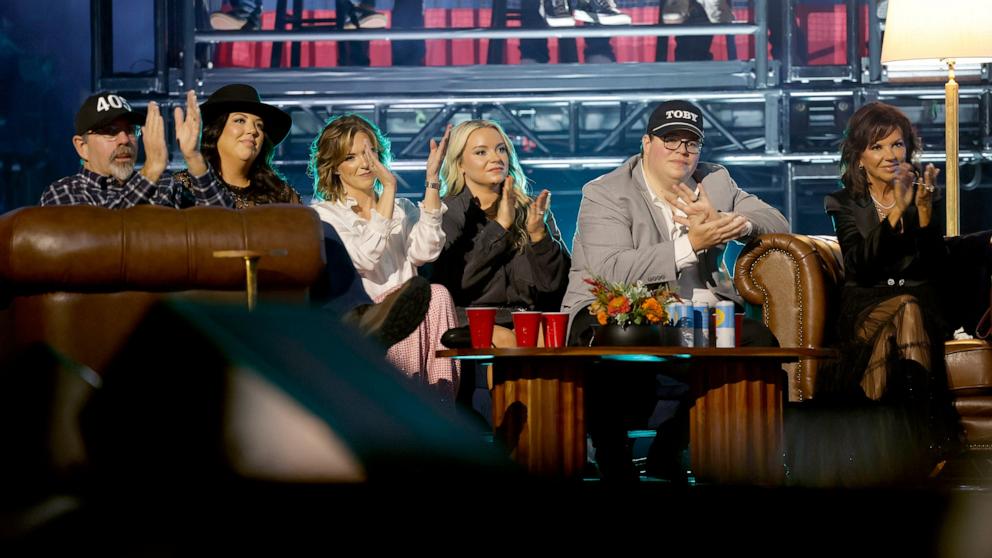 PHOTO: (L-R) Tracy Keith, Krystal Keith, Shelley Covel, Haley Covel, Stelen Covel and Tricia Covel attend "Toby Keith: American Icon" tribute at Bridgestone Arena, July 29, 2024 in Nashville, Tenn.