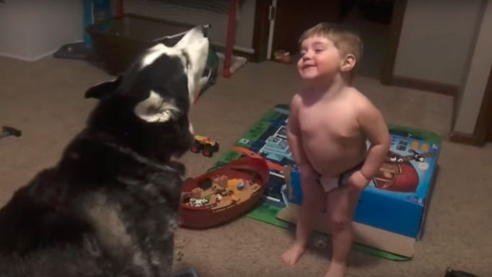PHOTO: Mom Alexandria Smith of Walker, Michigan, filmed the moment when her son Braxton and their family dog Boston began howling together. 