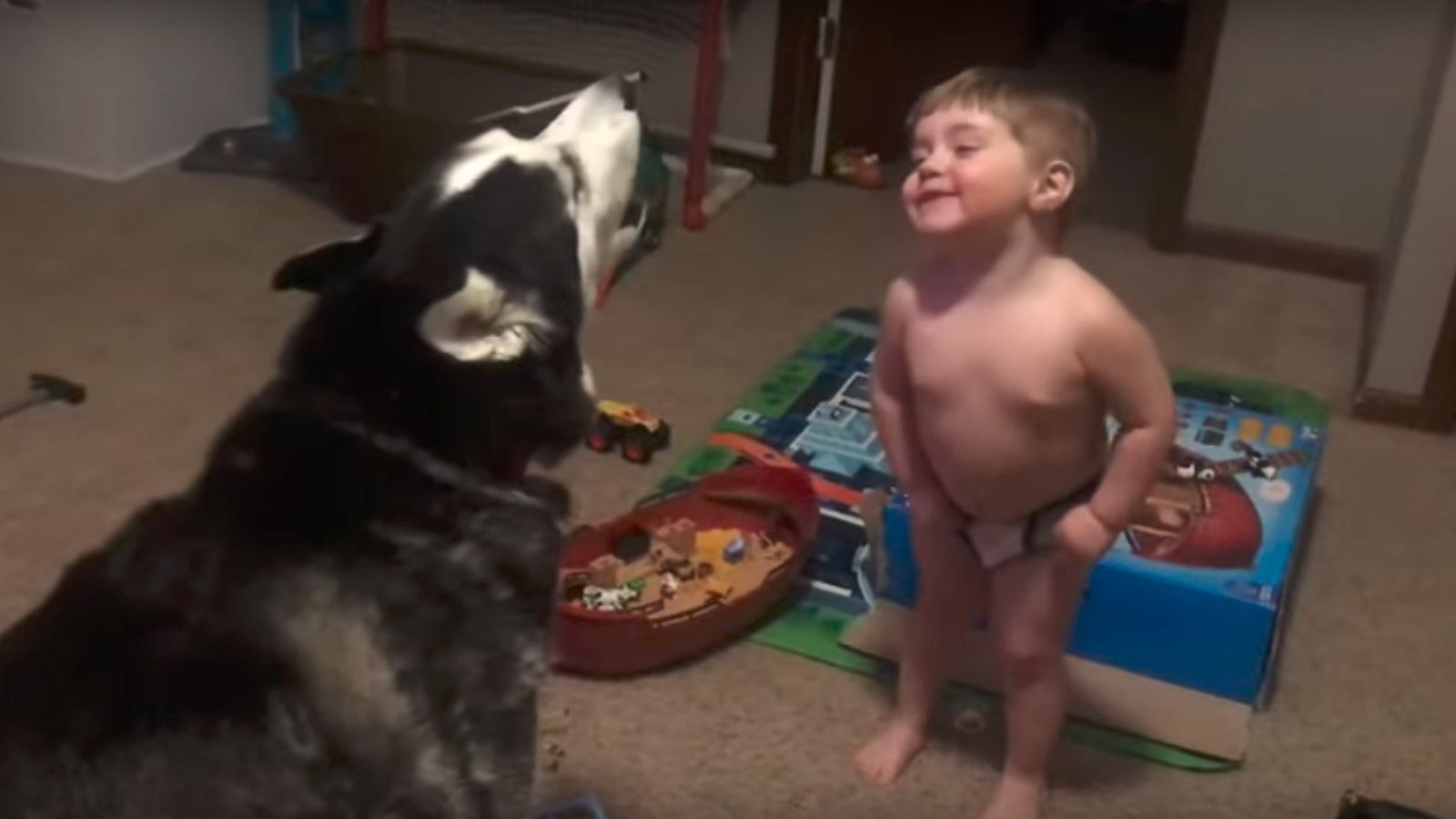 PHOTO: Mom Alexandria Smith of Walker, Michigan, filmed the moment when her son Braxton and their family dog Boston began howling together.