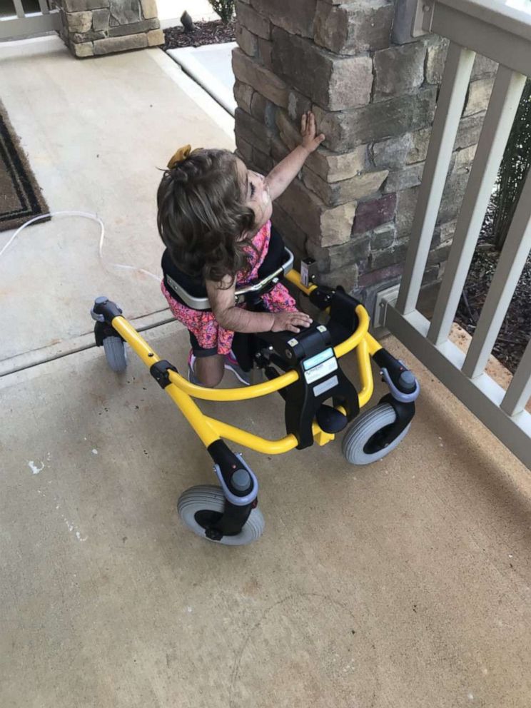 PHOTO: Emmett Hightshoe, 2, has a rare genetic disorder and an underdeveloped heart. She carries an oxygen tank daily. She will soon get around with newly-crafted oxygen tanks thanks to the 6th graders at at McClintock Middle School in Charlotte, N.C.