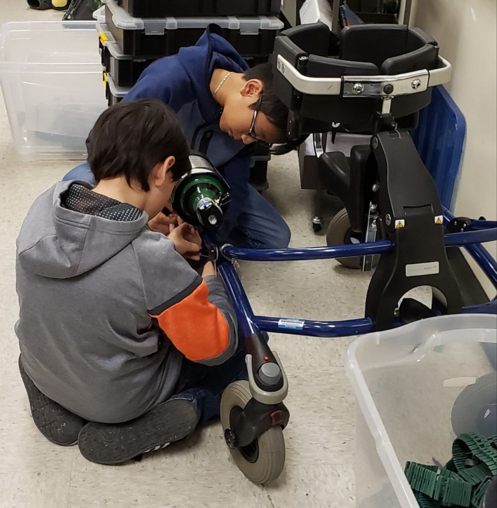 PHOTO: Emmett Hightshoe, 2, has a rare genetic disorder and an underdeveloped heart. She carries an oxygen tank daily. She will soon get around with newly-crafted oxygen tanks thanks to the 6th graders at at McClintock Middle School in Charlotte, N.C.