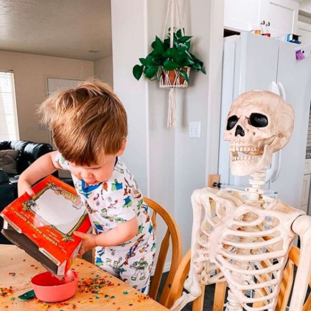 VIDEO: 2-year-old’s new best friend is a 5-foot skeleton named Benny