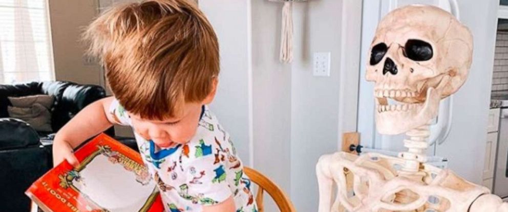 PHOTO: A 2-year-old boy named Theo Brady just made his new best friend a 5-foot skeleton, just in time for Halloween. Mom Abby Brady of Salt Lake County, Utah, was down in her basement when her son Theo noticed the decoration.