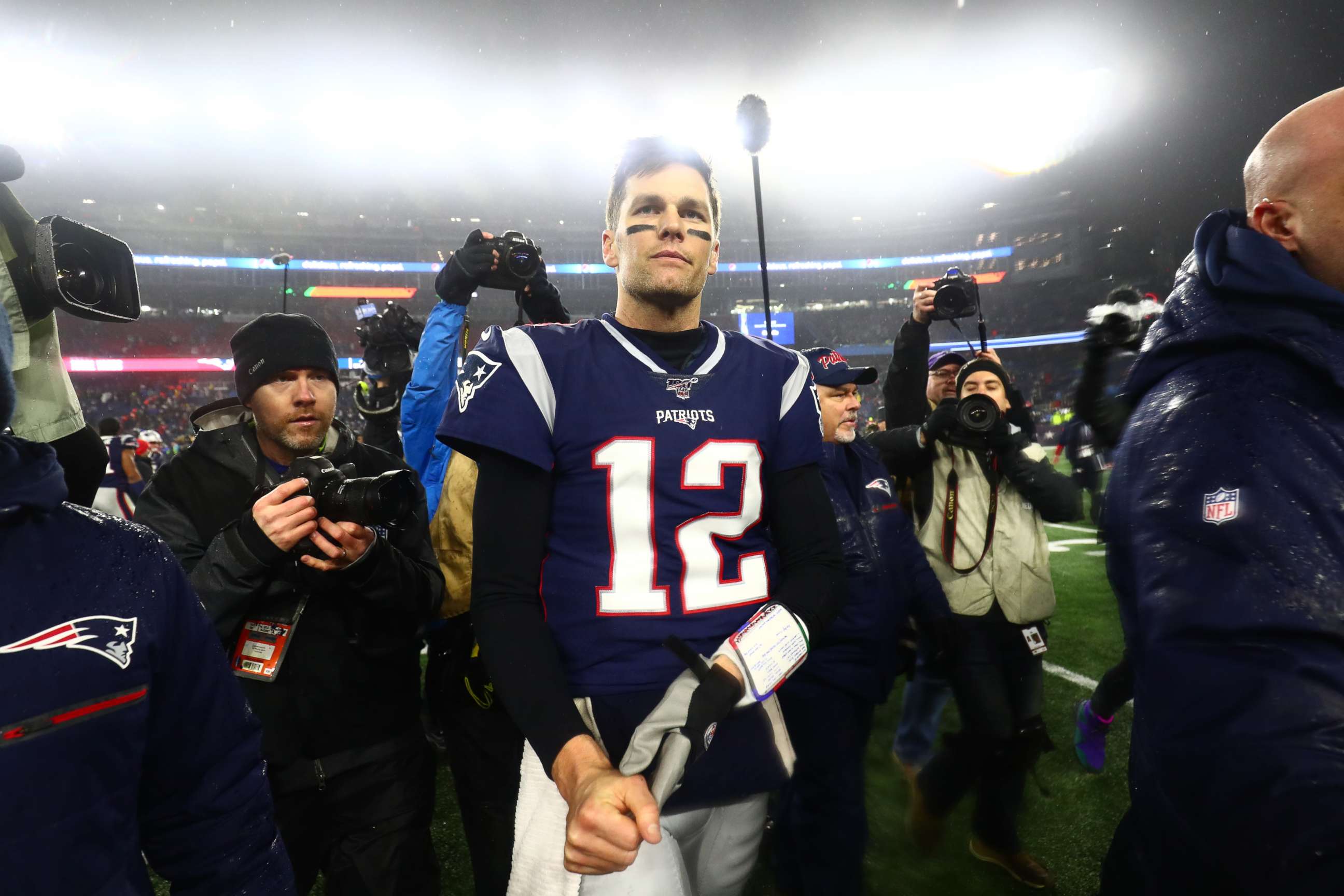 PHOTO: FOXBOROUGH, MASSACHUSETTS - JANUARY 04: Tom Brady #12 of the New England Patriots is seen after their 20-13 loss to the Tennessee Titans in the AFC Wild Card Playoff game at Gillette Stadium on January 04, 2020 in Foxborough, Massachusetts.